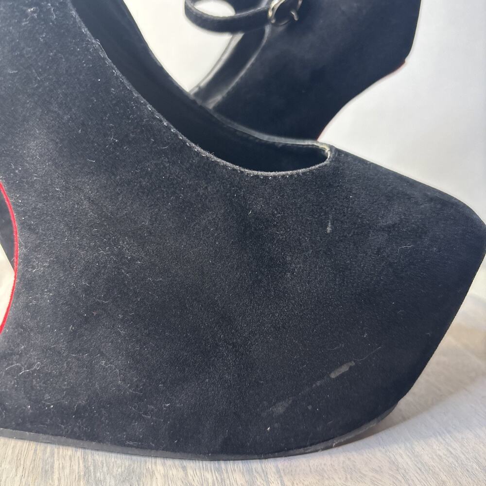 Black Platform Wedge Mary Jane Heels Womens Size 10 Faux Suede Gothic Punk - Picture 10 of 11